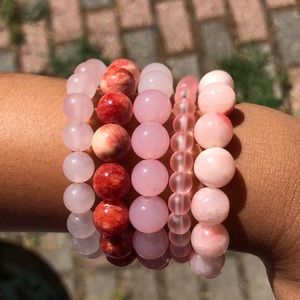 Handmade Stretch, bracelets, all pink with gemstones. 7 1/2 size.